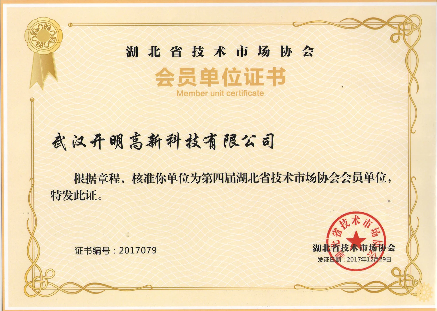 Member of the fourth Hubei Technology Market Association